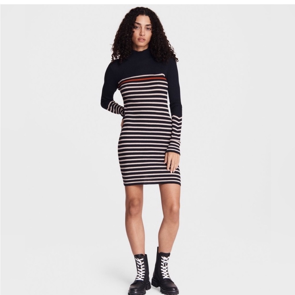 rag & bone Black and Cream Striped Mini Dress